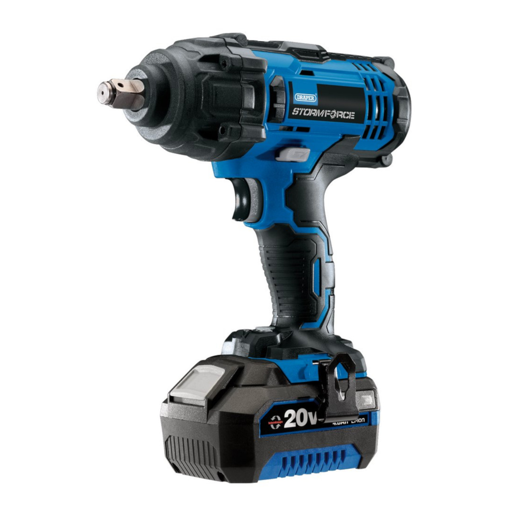 Draper 43785 Storm Force 20V Impact Wrench, 1/2" Sq. Dr., 400Nm, 4.0Ah Batteries, Charger