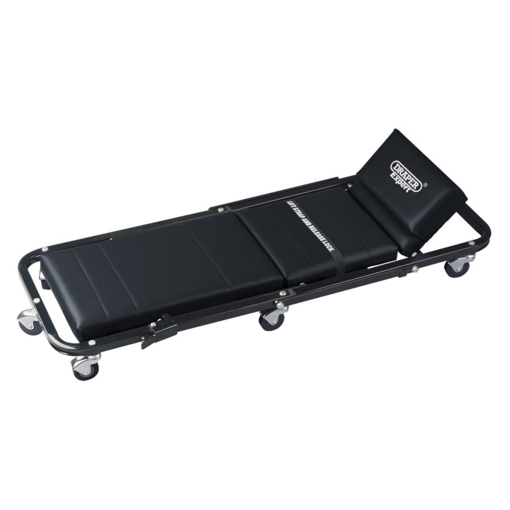 Draper 56224 Mechanics Garage Workshop Adjustable Work Creeper and Chair Seat Black