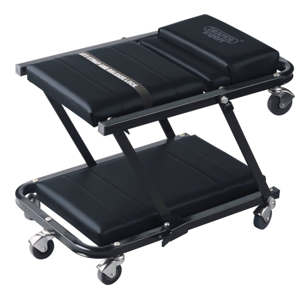 Draper 56224 Mechanics Garage Workshop Adjustable Work Creeper and Chair Seat Black