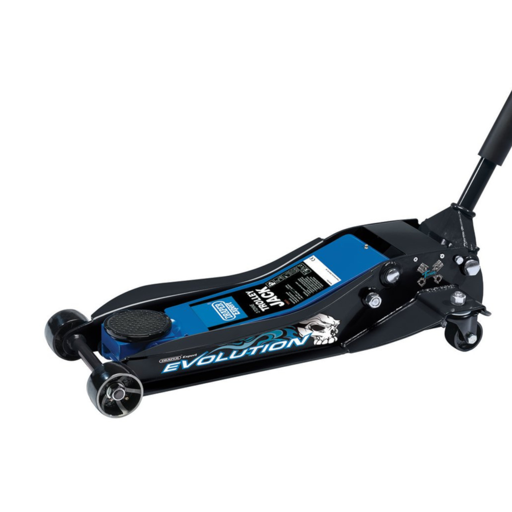 Draper 70811 Expert 3 Tonne Evolution Low Entry Profile Garage Workshop Vehicle Trolley Jack with Quick Lift Blue