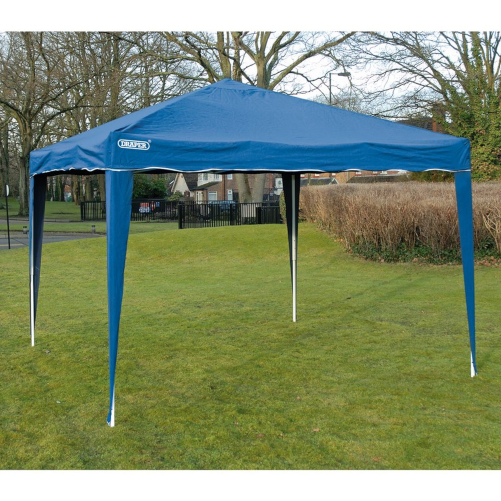Draper 76940 Concertina Pop Up Gazebo, Outdoor Garden Cover, 3m x 3m, Blue