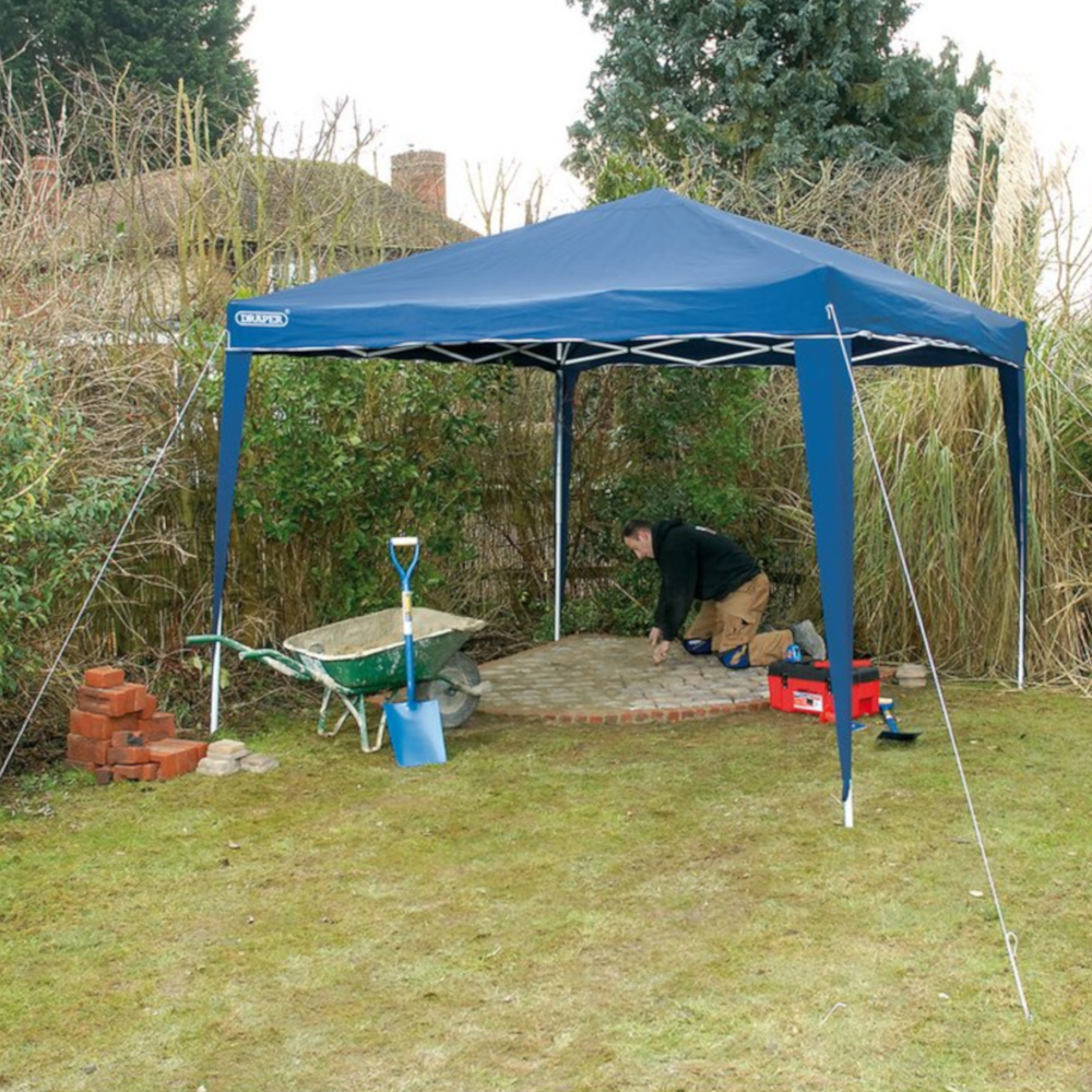 Draper 76940 Concertina Pop Up Gazebo, Outdoor Garden Cover, 3m x 3m, Blue