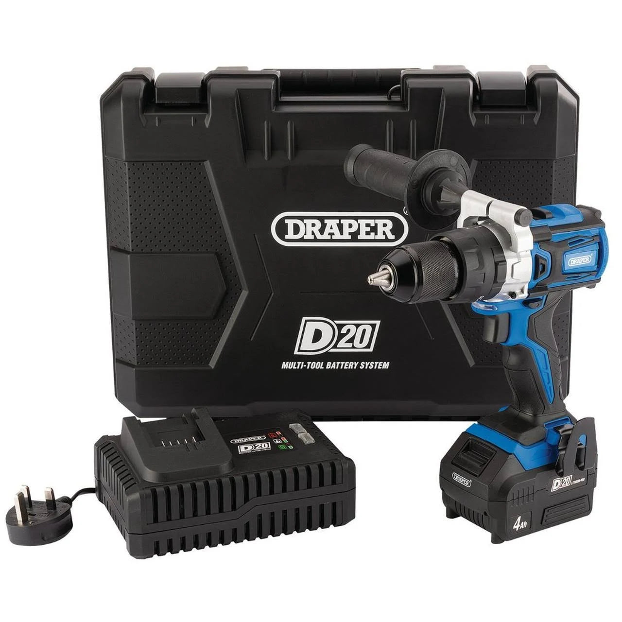 Draper 79894 D20 20V Cordless Brushless Combi Drill, with 4.0Ah Battery and Charger
