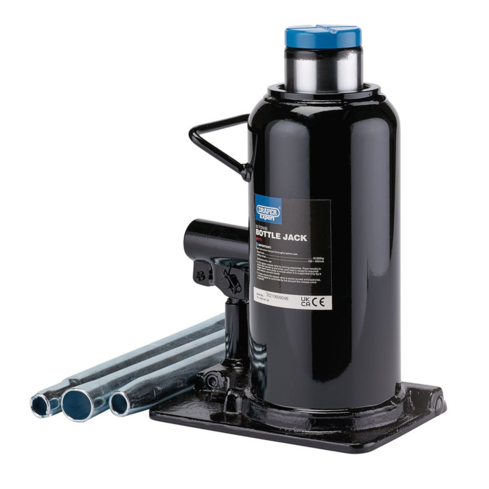 Draper 99771 30 Tonne Expert Hydraulic Bottle Jack Vehicle Lift Stand, Black