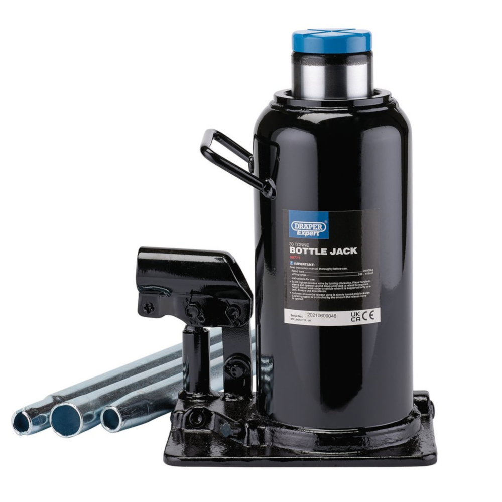 Draper 99771 30 Tonne Expert Hydraulic Bottle Jack Vehicle Lift Stand, Black