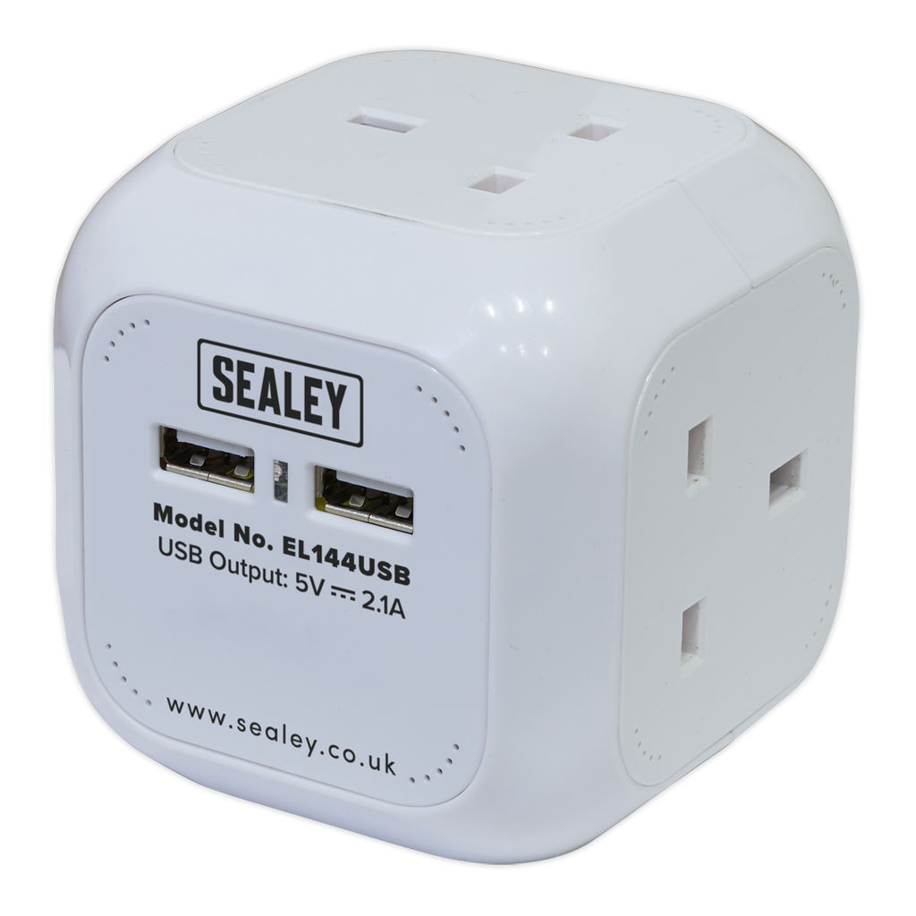 1.4m Extension Cable Cube 4 x 230V & 2 x USB - White