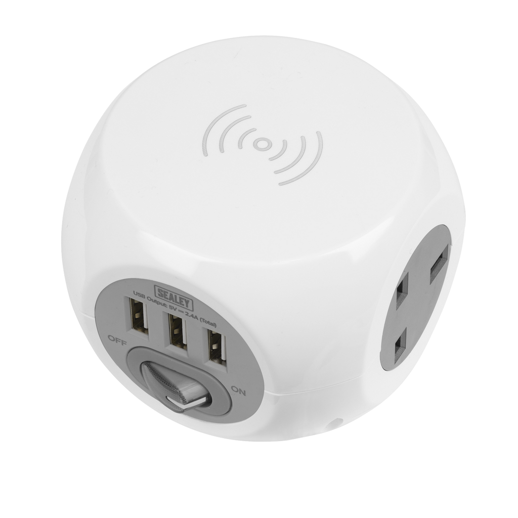 1.4m Extension Cable Cube & Wireless Charging Pad 3 x 230V &