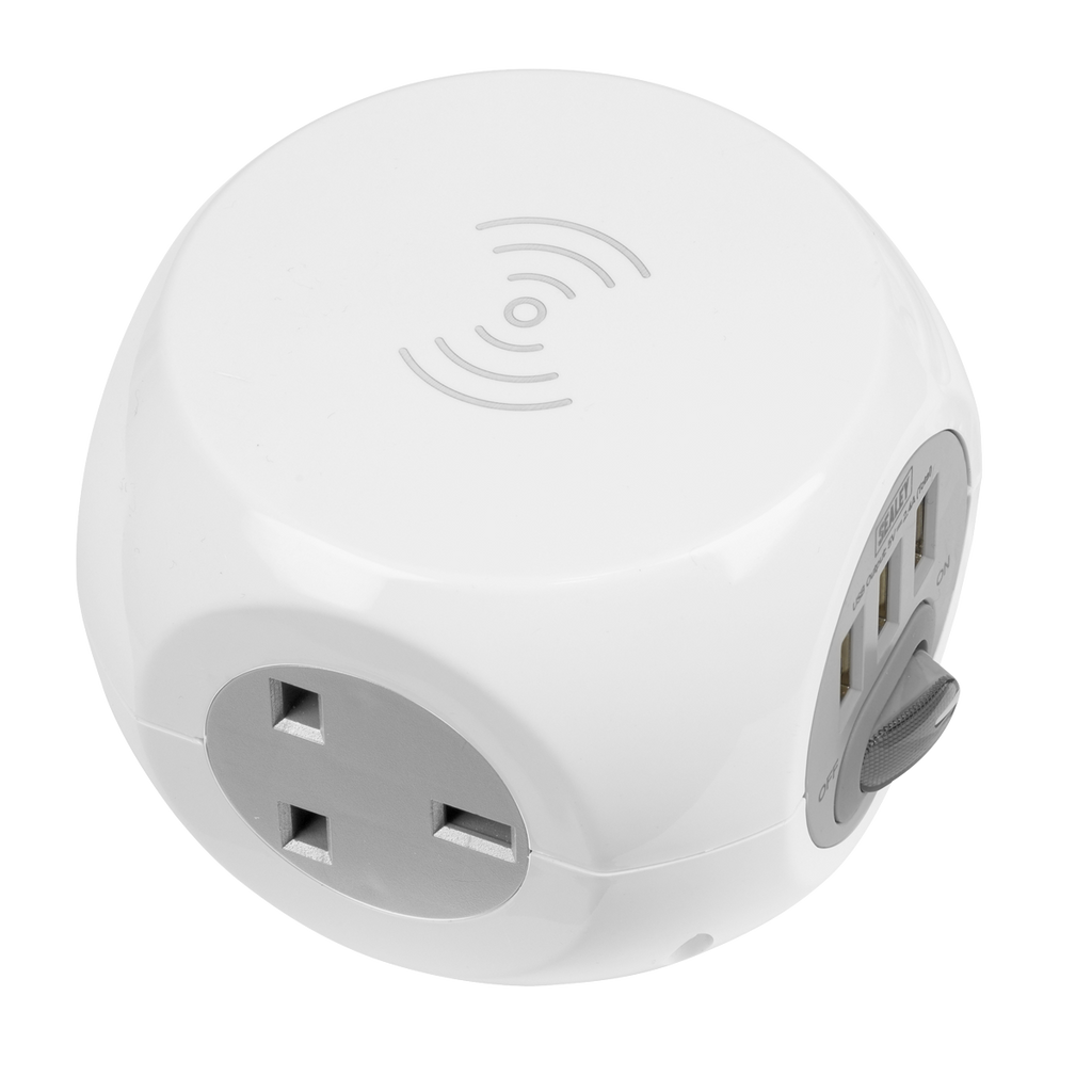 1.4m Extension Cable Cube & Wireless Charging Pad 3 x 230V &