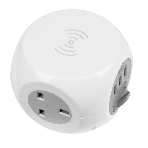 1.4m Extension Cable Cube & Wireless Charging Pad 3 x 230V &