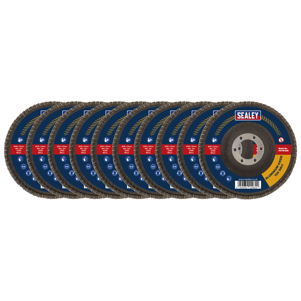 115mm Aluminium Oxide Flap Discs 120Grit 22mm Bore - Pack of