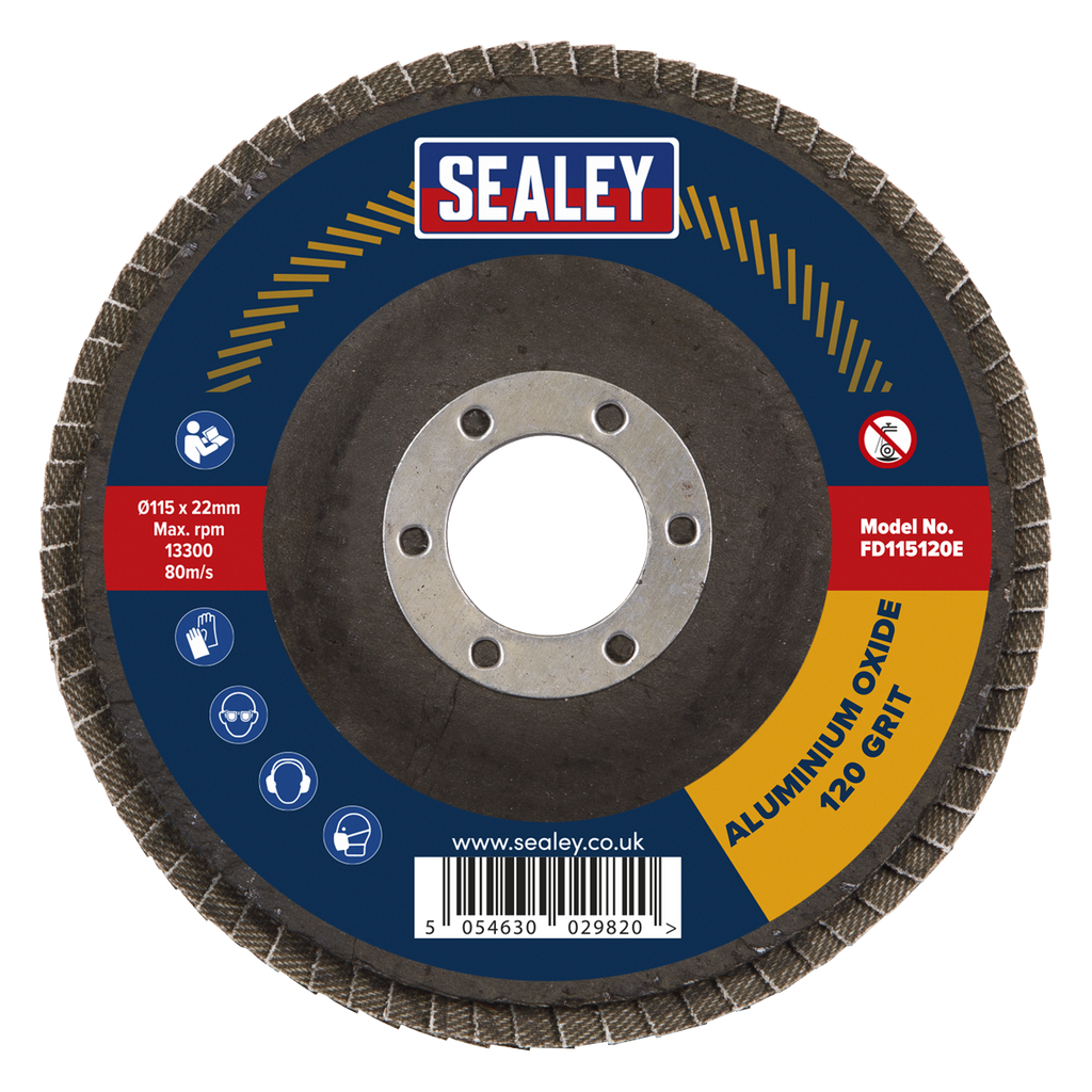 115mm Aluminium Oxide Flap Discs 120Grit 22mm Bore - Pack of