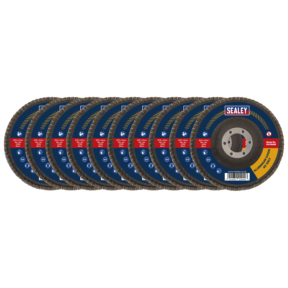 115mm Aluminium Oxide Flap Discs 40Grit 22mm Bore - Pack of 10