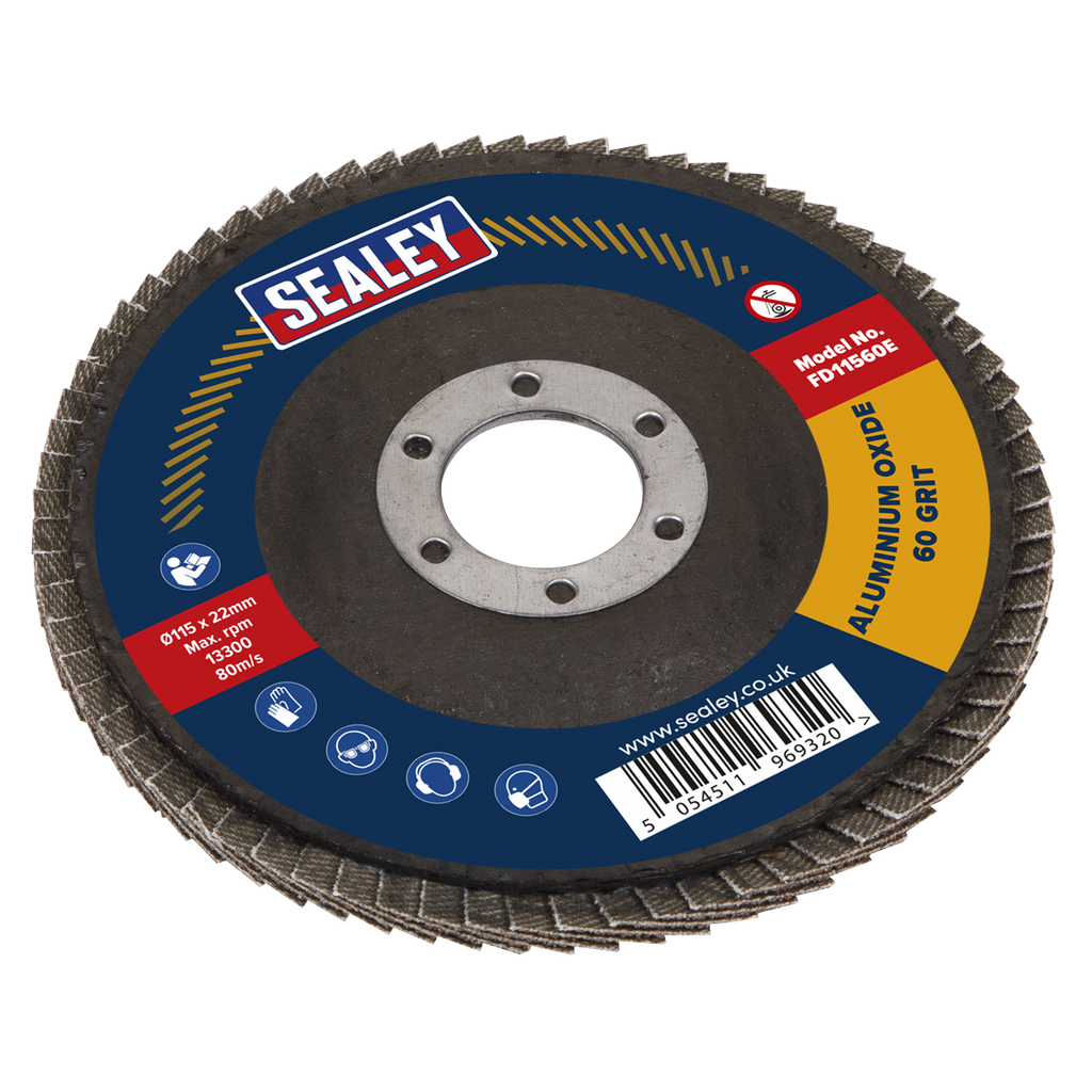 115mm Aluminium Oxide Flap Discs 60Grit 22mm Bore - Pack of