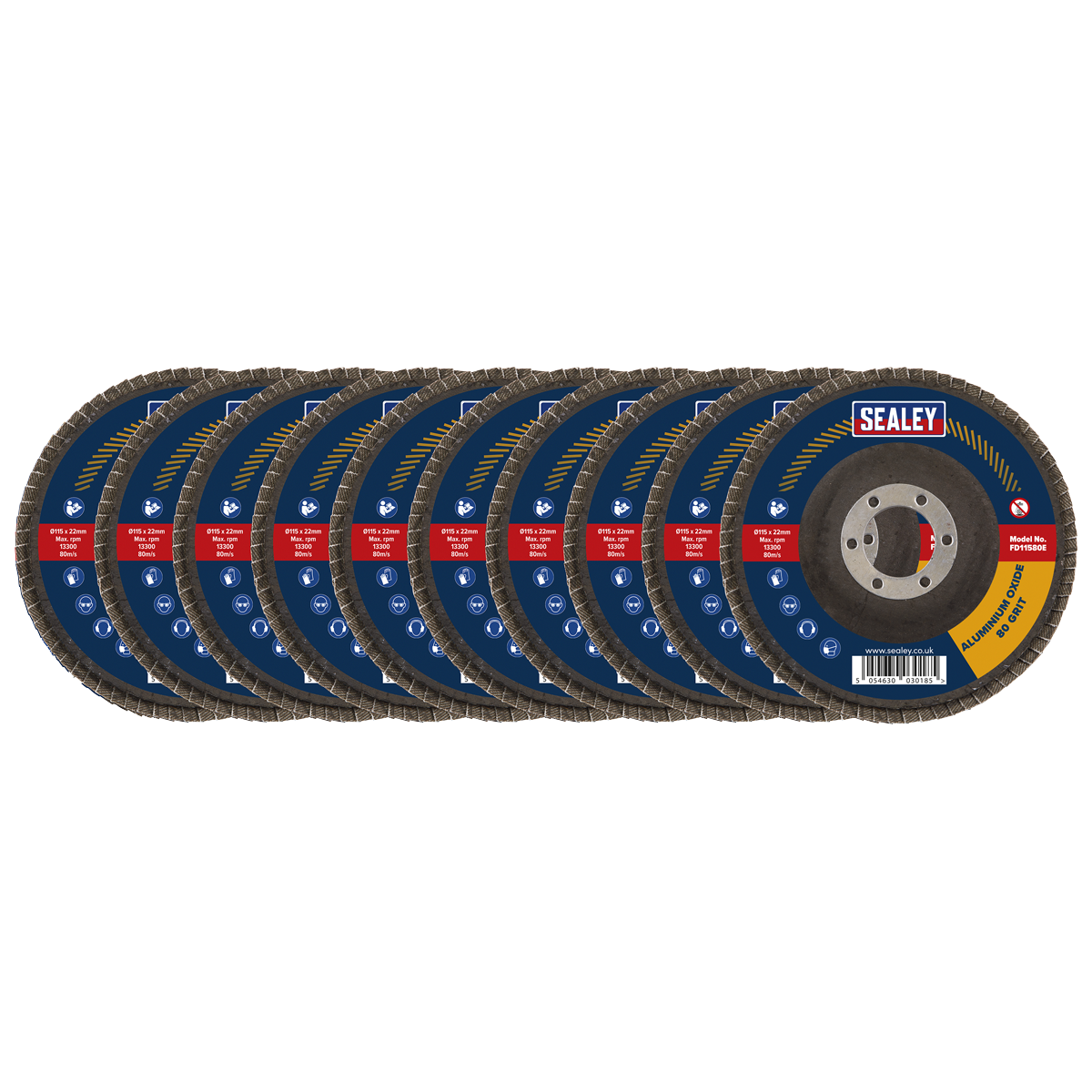 115mm Aluminium Oxide Flap Discs 80Grit 22mm Bore - Pack of 10