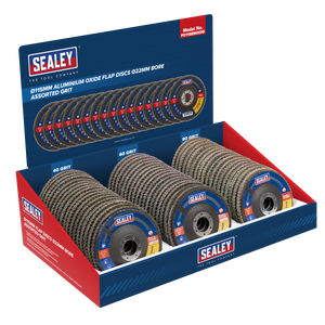 Sealey FD115EMIXDB Aluminium Oxide Flap Disc 115mm, 22mm Bore, Display Box of 60