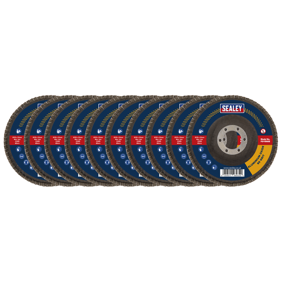 115mm Aluminium Oxide Flap Discs Assorted Grit 22mm Bore - Pack of 10