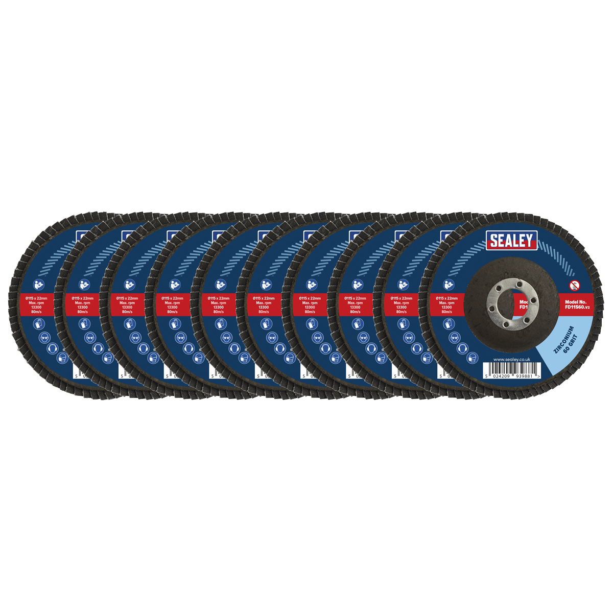 115mm Zirconium Flap Discs Assorted Grit 22mm Bore - Pack of 10