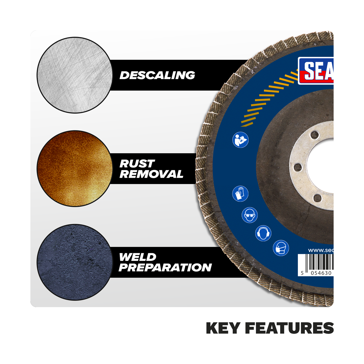Sealey FD115EMIXDB Aluminium Oxide Flap Disc 115mm, 22mm Bore, Display Box of 60