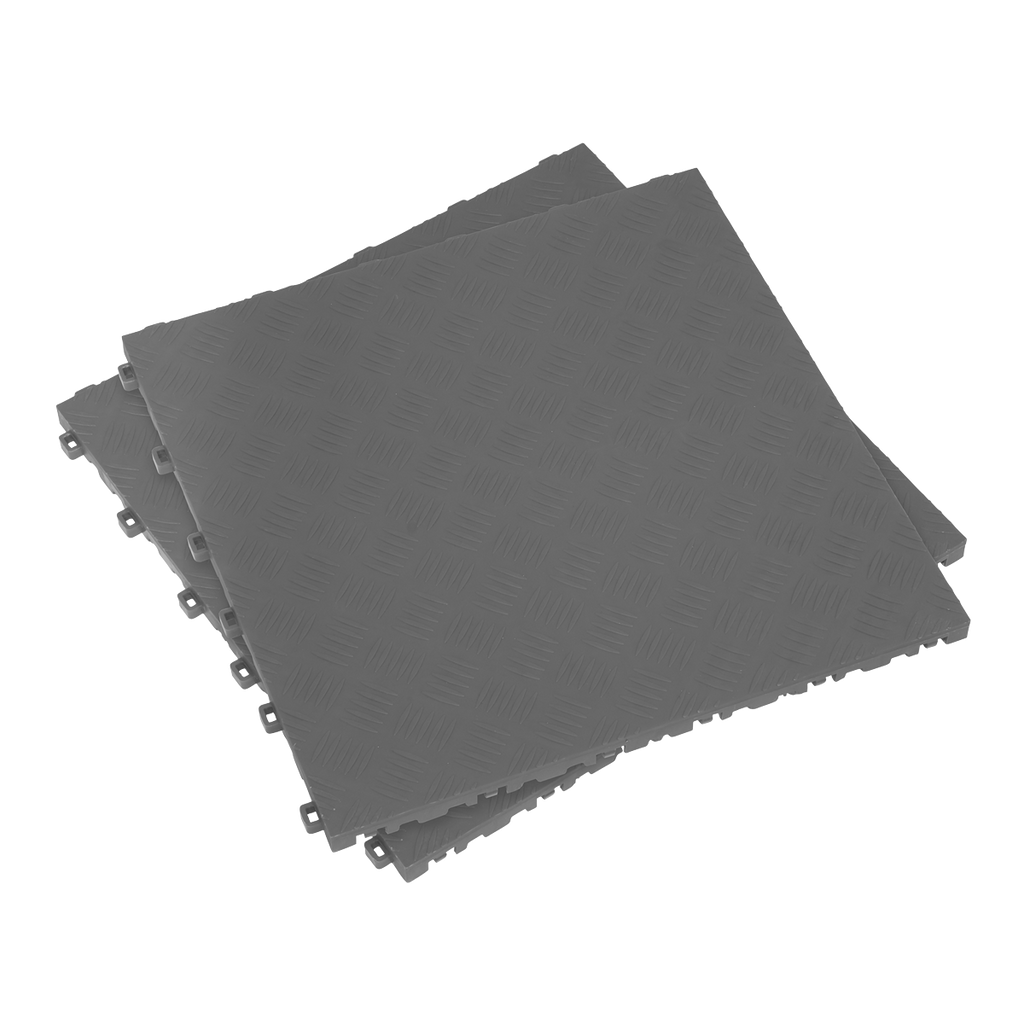 Polypropylene Floor Tile 400 x 400mm, Grey Treadplate - Pack