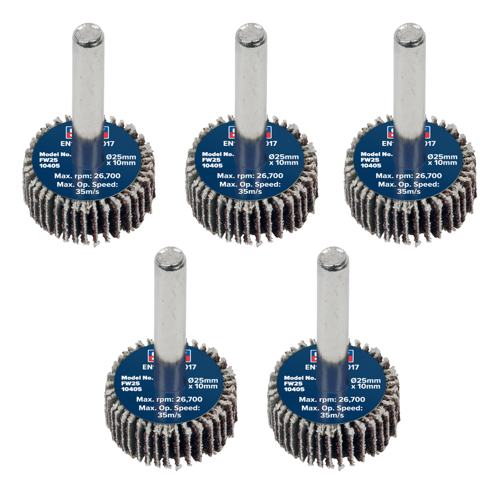 25 x 10mm Abrasive Flap Wheel with 6mm Shaft 40Grit - Pack o