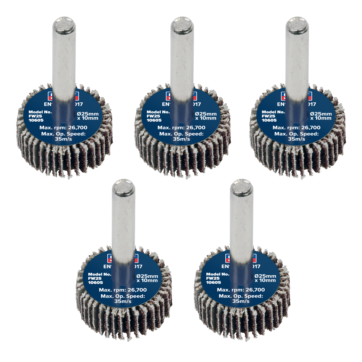 25 x 10mm Abrasive Flap Wheel with 6mm Shaft 60Grit - Pack of 5