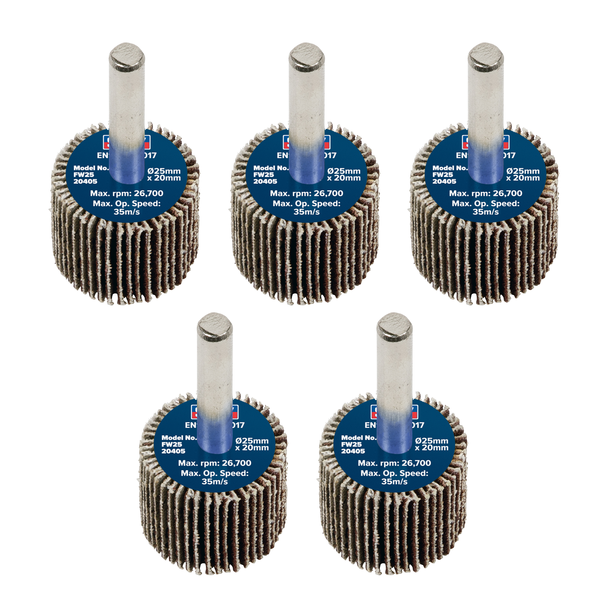 25 x 20mm Abrasive Flap Wheel with 6mm Shaft 40Grit - Pack of 5