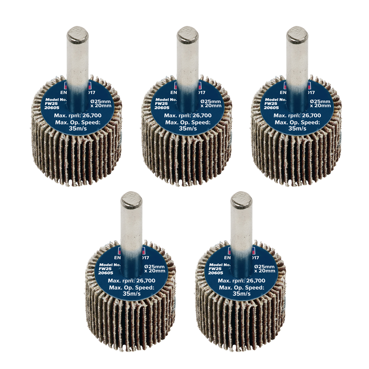 25 x 20mm Abrasive Flap Wheel with 6mm Shaft 60Grit - Pack of 5