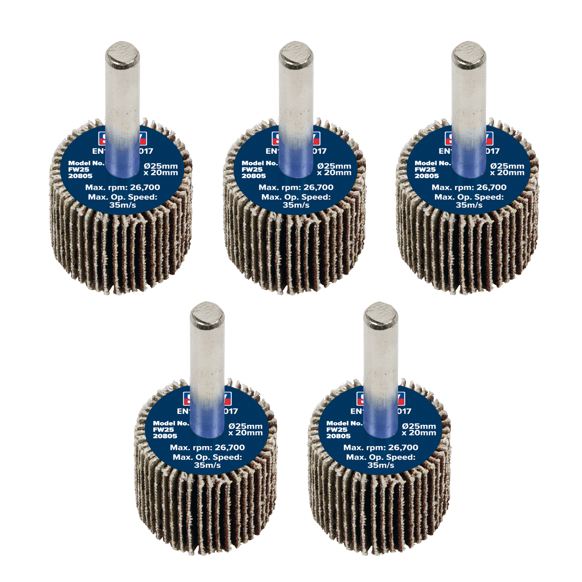 25 x 20mm Abrasive Flap Wheel with 6mm Shaft 80Grit - Pack of 5