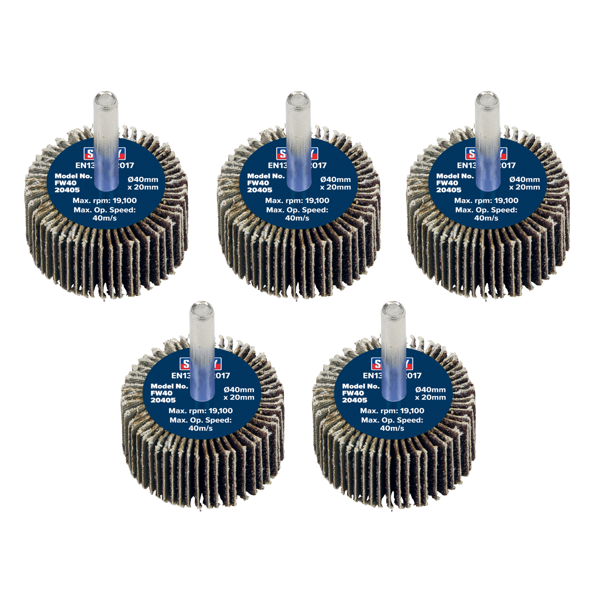 40 x 20mm Abrasive Flap Wheel with 6mm Shaft 40Grit - Pack of 5