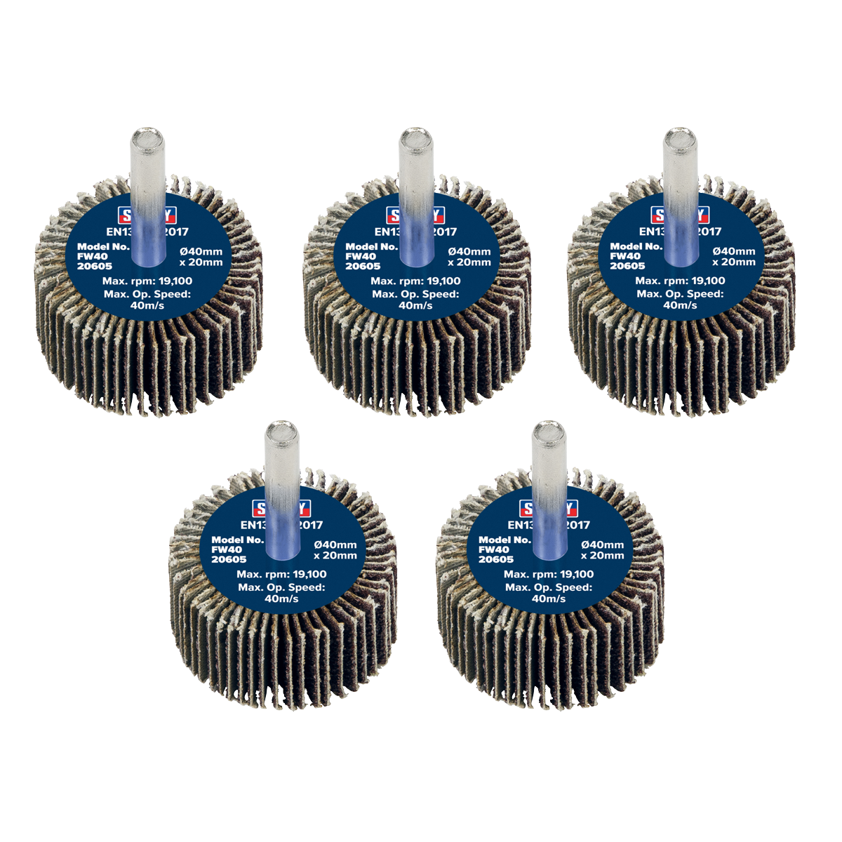 40 x 20mm Abrasive Flap Wheel with 6mm Shaft 60Grit - Pack of 5