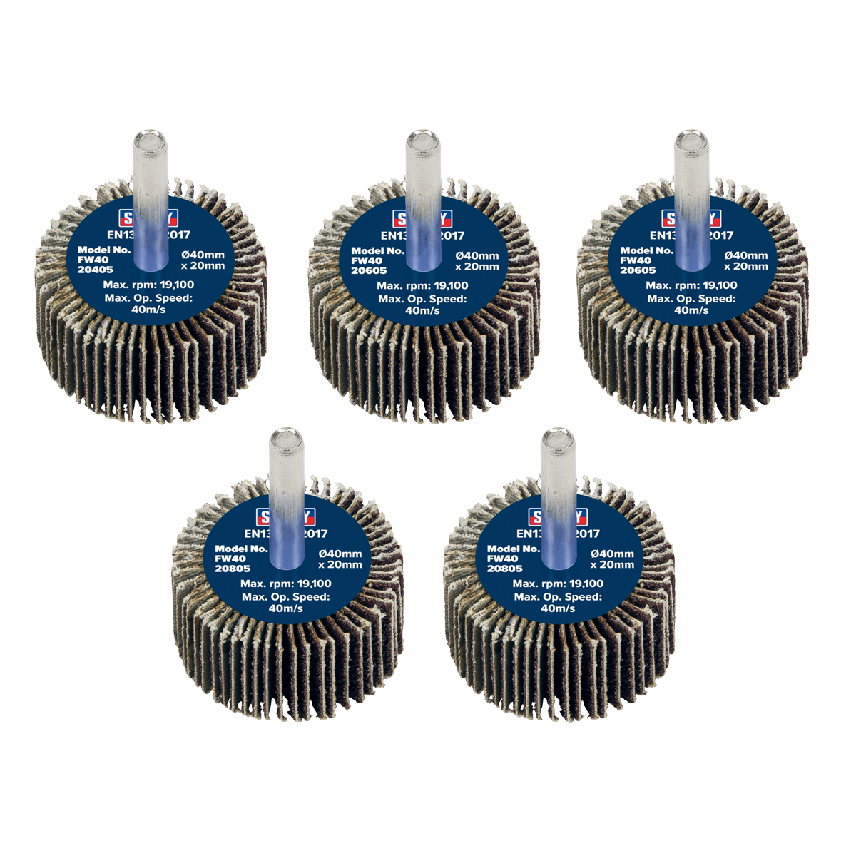40 x 20mm Abrasive Flap Wheel with 6mm Shaft Assorted Grit - Pack of 5