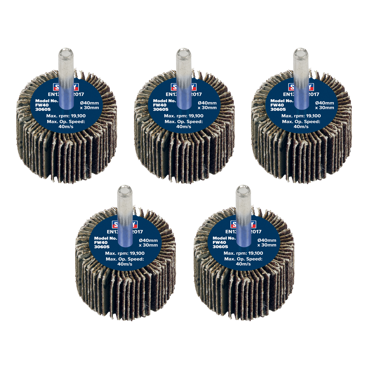 40 x 30mm Abrasive Flap Wheel with 6mm Shaft 60Grit - Pack of 5