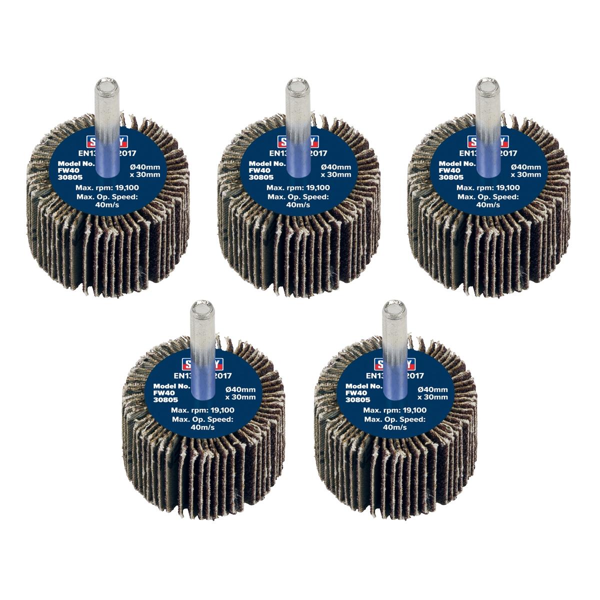 40 x 30mm Abrasive Flap Wheel with 6mm Shaft 80Grit - Pack of 5
