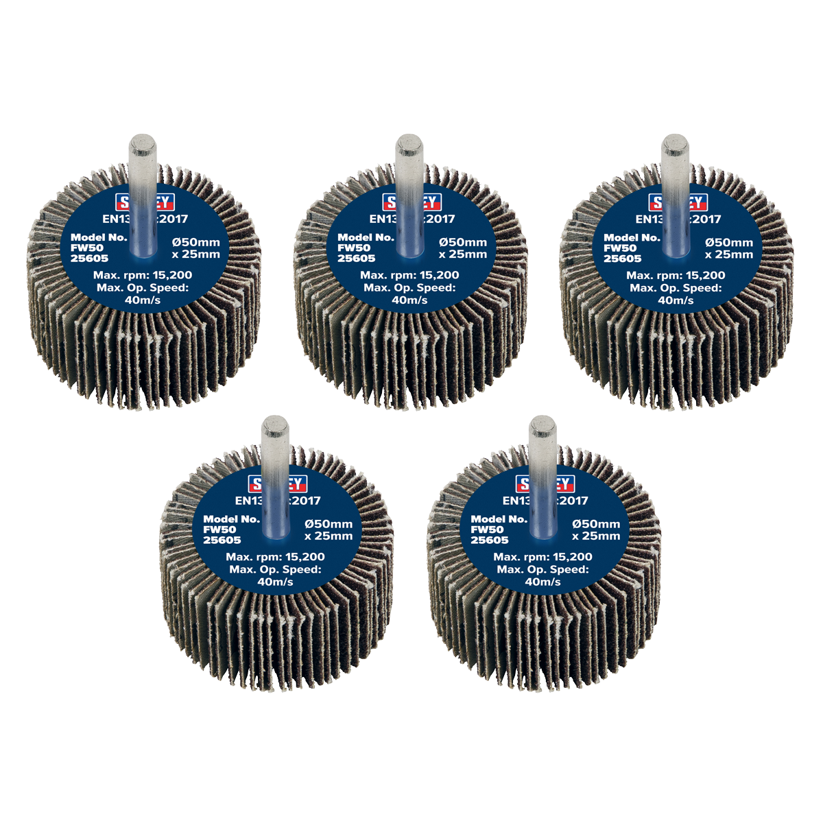 50 x 25mm Abrasive Flap Wheel with 6mm Shaft 60Grit - Pack of 5