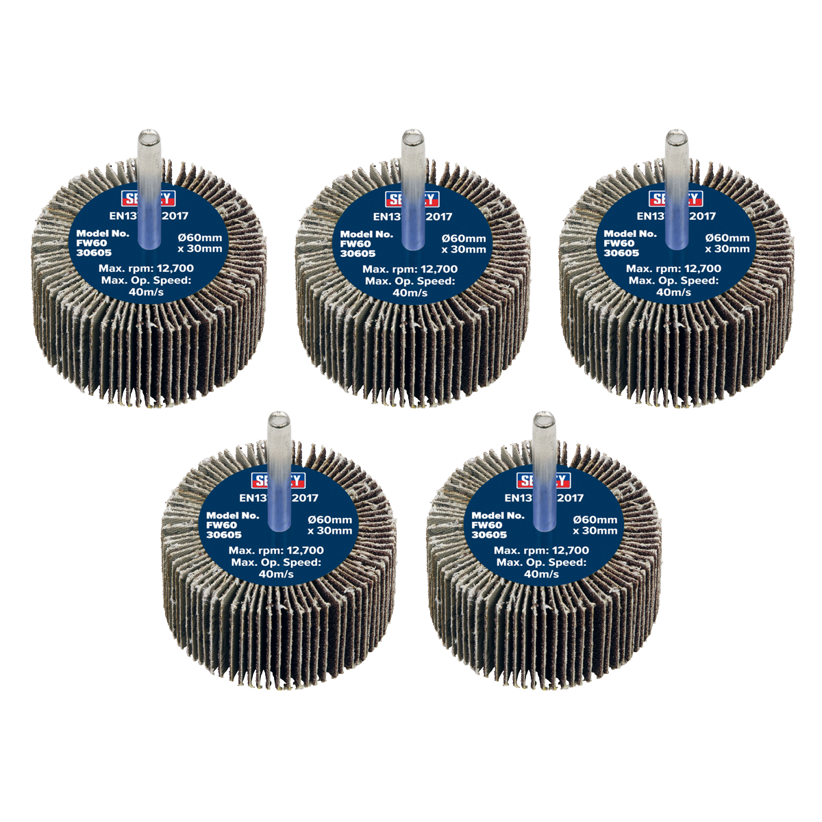 60 x 30mm Abrasive Flap Wheel with 6mm Shaft 60Grit - Pack of 5