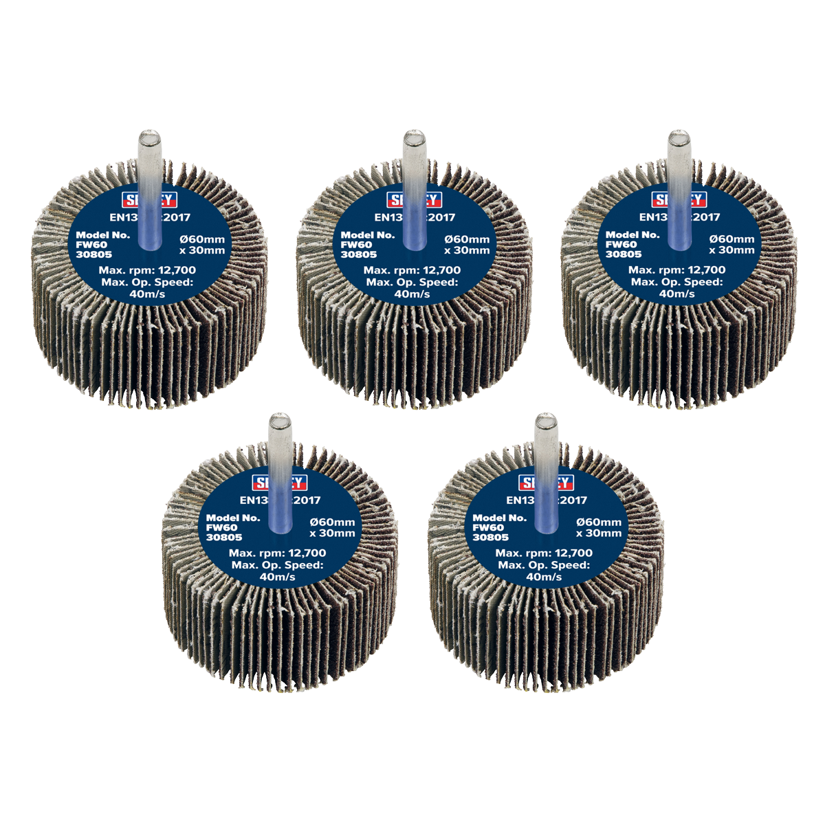 60 x 30mm Abrasive Flap Wheel with 6mm Shaft 80Grit - Pack of 5