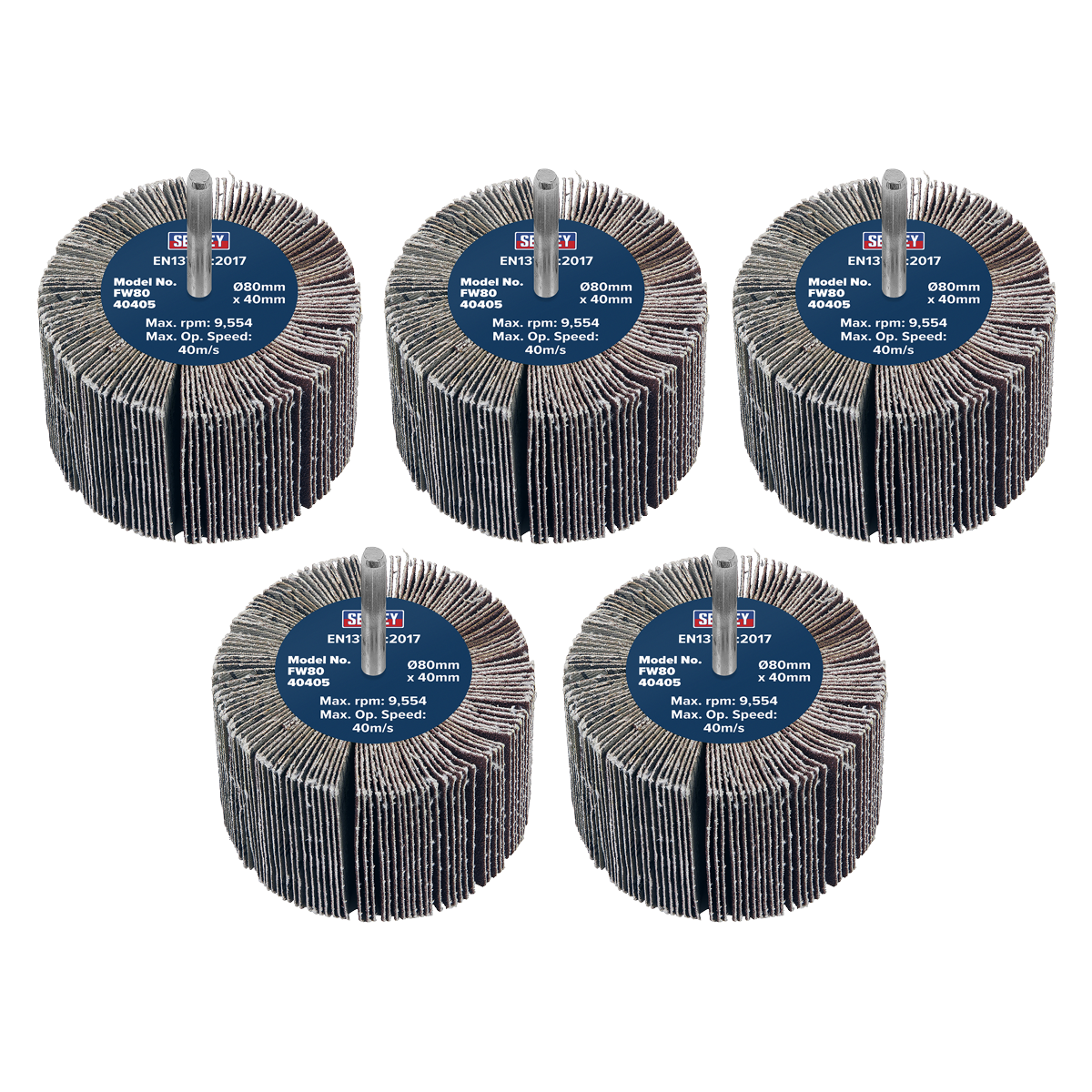 80 x 40mm Abrasive Flap Wheel with 6mm Shaft 40Grit - Pack of 5