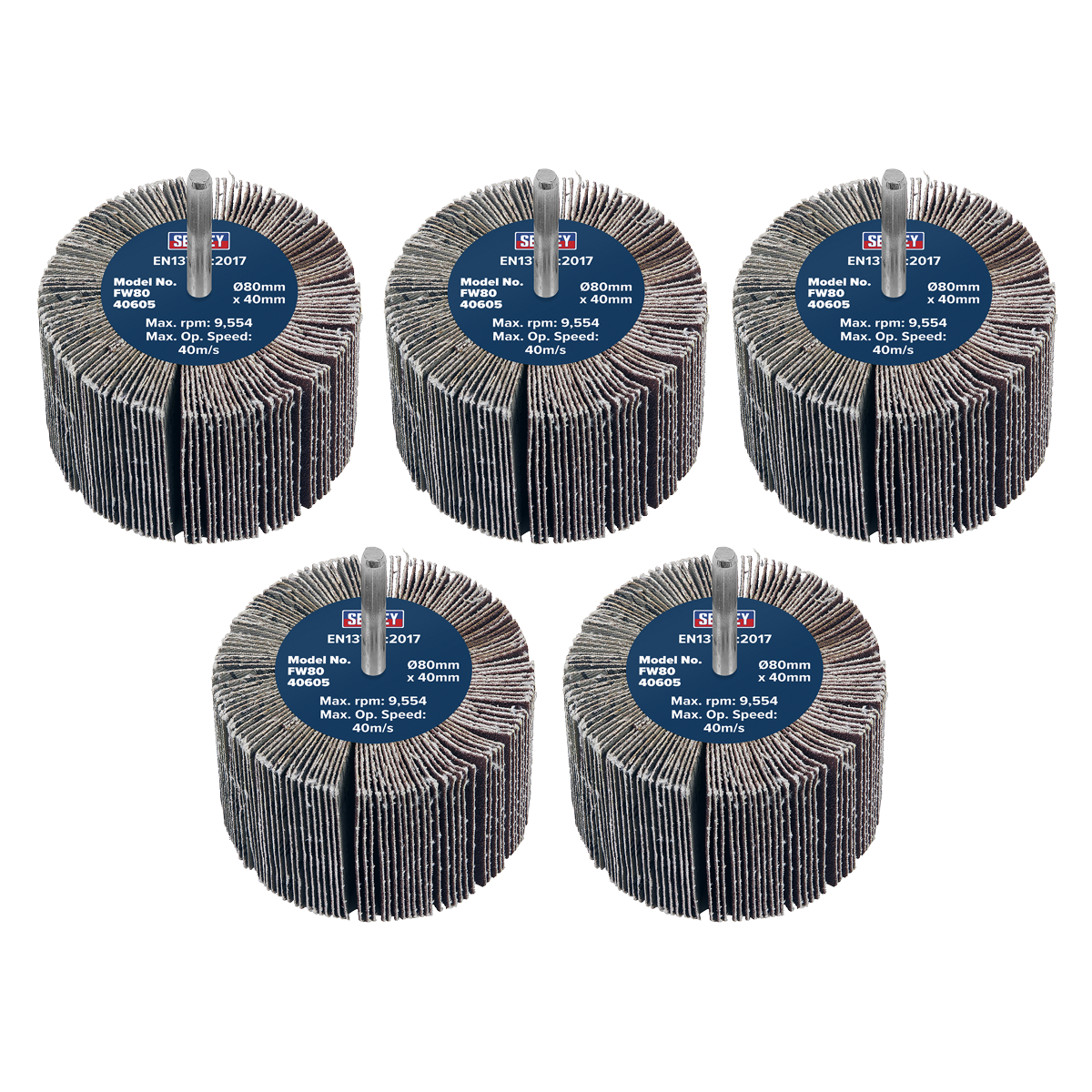 80 x 40mm Abrasive Flap Wheel with 6mm Shaft 60Grit - Pack of 5