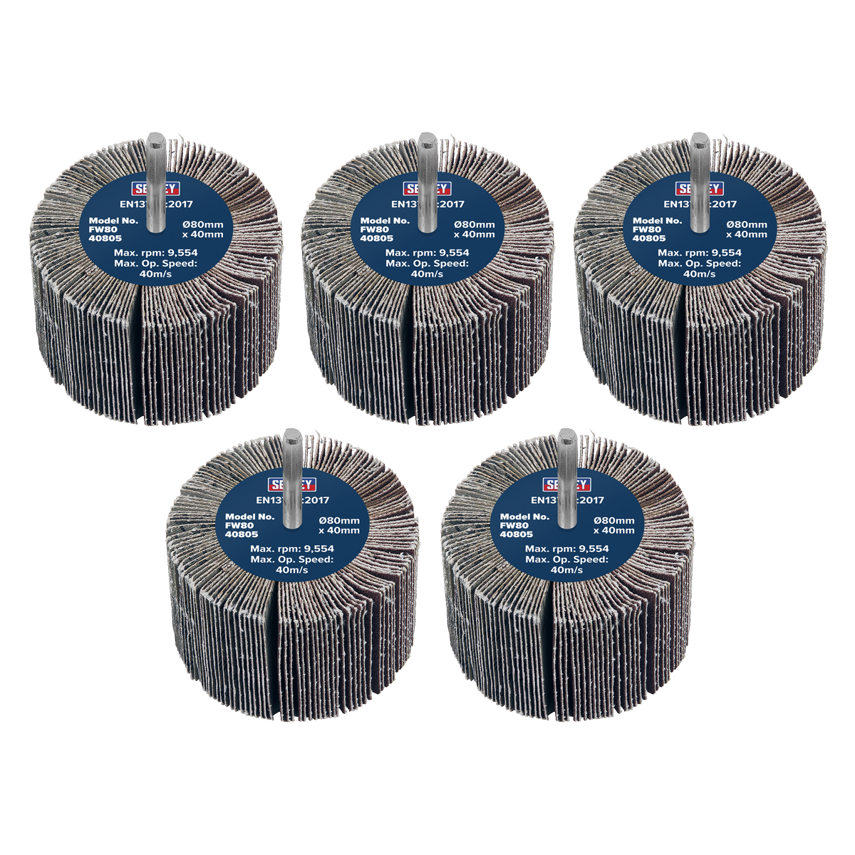 80 x 40mm Abrasive Flap Wheel with 6mm Shaft 80Grit - Pack of 5