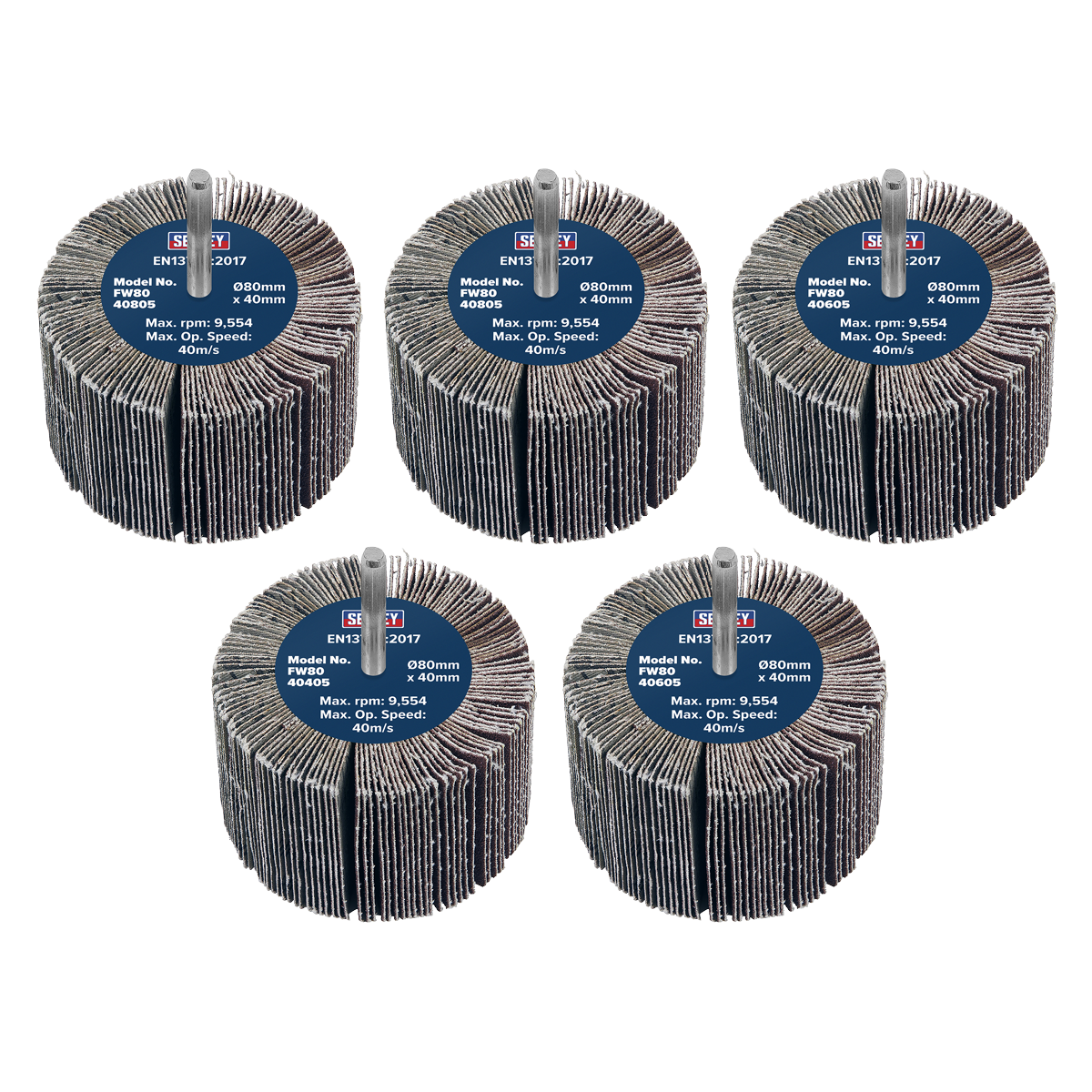 80 x 40mm Abrasive Flap Wheel on 6mm Shaft Assorted Grit - Pack of 5