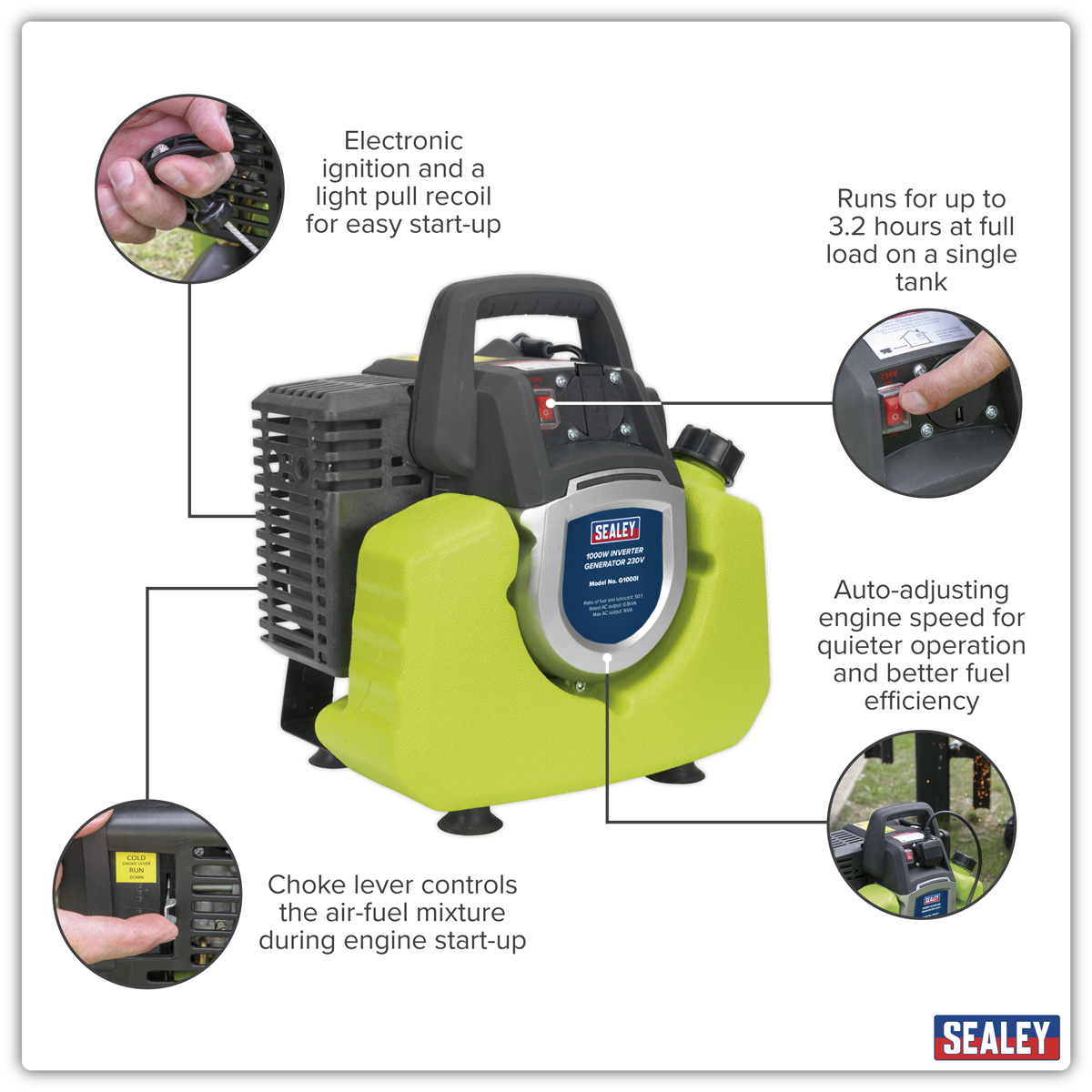 Petrol Inverter Generator, 2-Stroke Engine, 1000W 230V (G1000I)