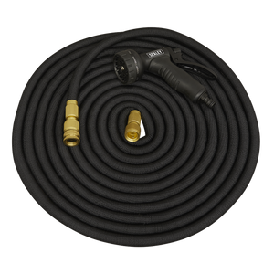 Sealey GH30E Expandable Flexible Water Garden Hose 17mm with Spray Gun, 30 Metre, Black