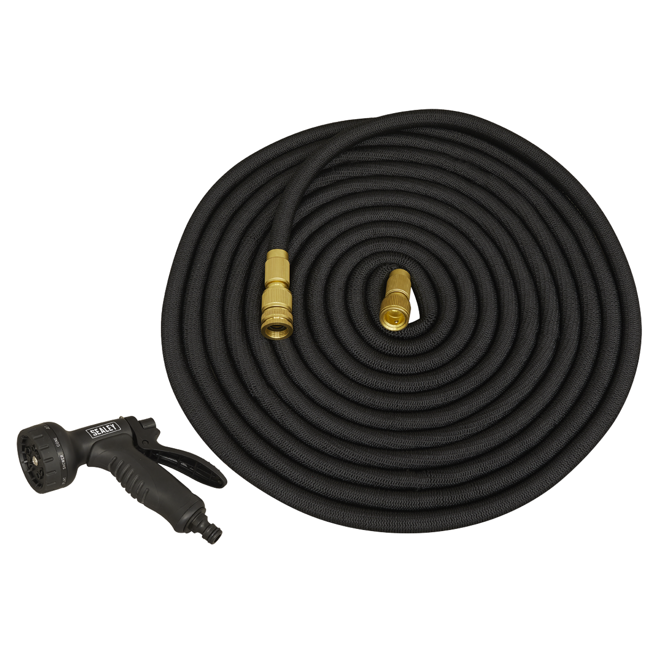 Sealey GH30E Expandable Flexible Water Garden Hose 17mm with Spray Gun, 30 Metre, Black