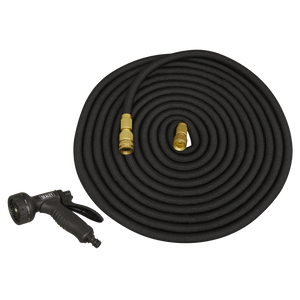 Sealey GH30E Expandable Flexible Water Garden Hose 17mm with Spray Gun, 30 Metre, Black