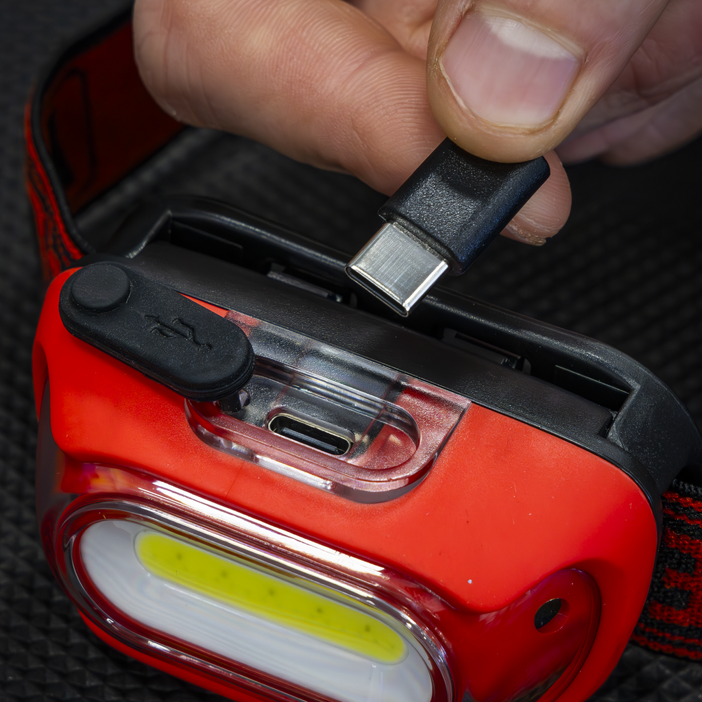 Rechargeable Head Torch with Auto-Sensor 8W COB LED - Red