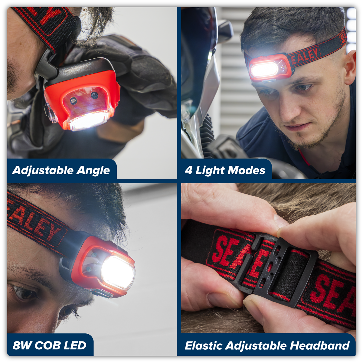 Rechargeable Head Torch with Auto-Sensor 8W COB LED - Red
