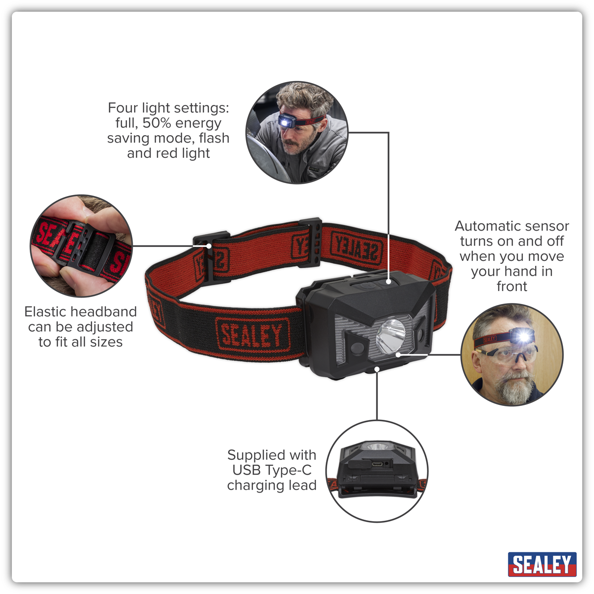 Rechargeable Head Torch with Auto-Sensor 3W SMD LED