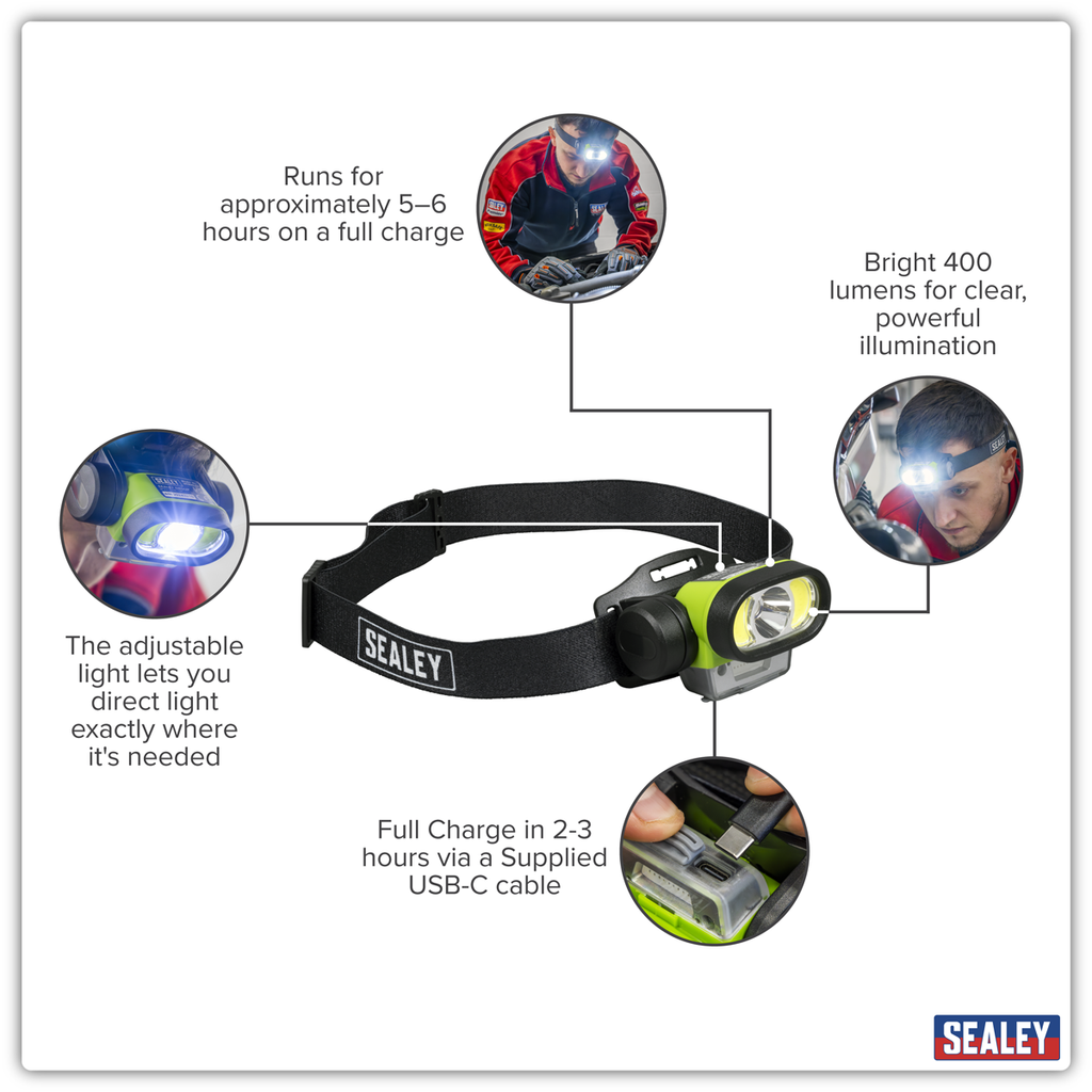 Rechargeable Head Torch with Auto-Sensor 5W & 3W COB LED