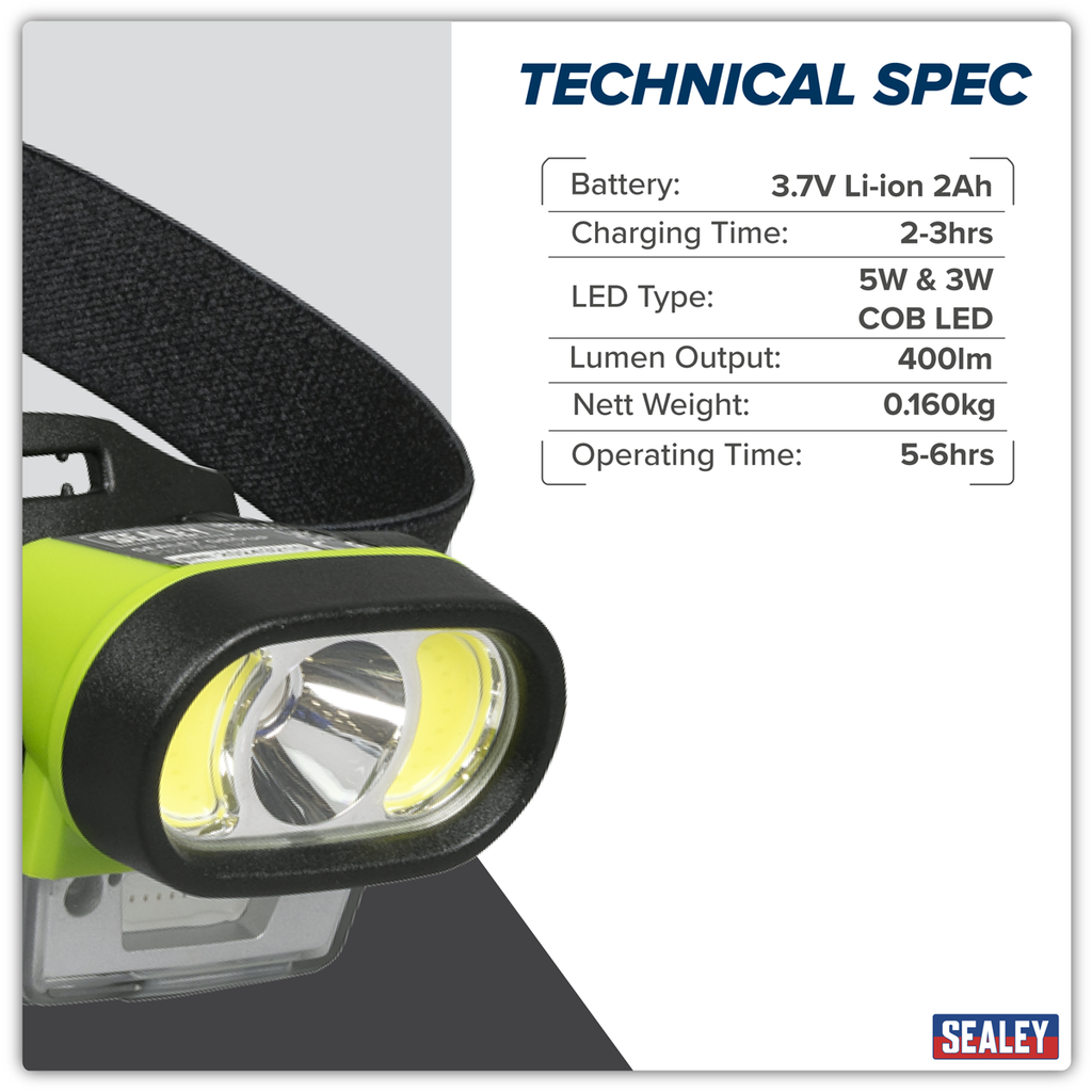 Rechargeable Head Torch with Auto-Sensor 5W & 3W COB LED