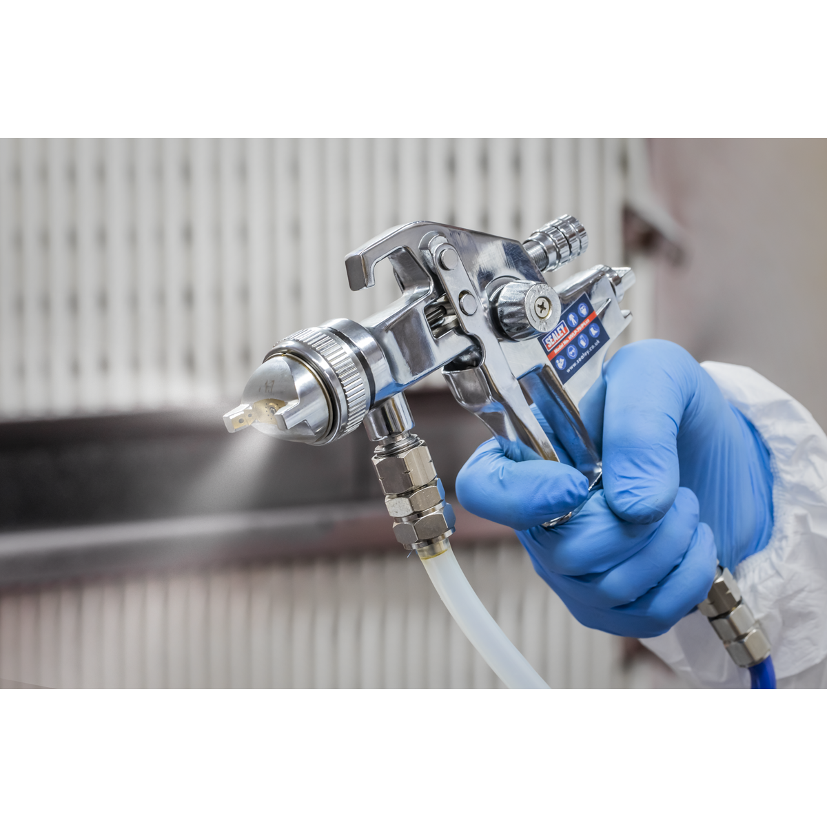 Sealey HVLP Pressure Pot System with Spray Gun & Hoses 1.7mm Set-Up - B
